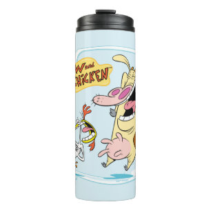 Kuh und Hühnchen lachen Grafik Thermosbecher