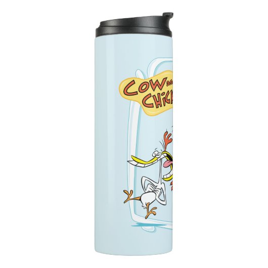 Kuh und Hühnchen lachen Grafik Thermosbecher (Nach links gedreht)