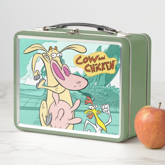 Kuh und Hühnchen mit grafischer Darstellung Metall Brotdose (Beispiel)