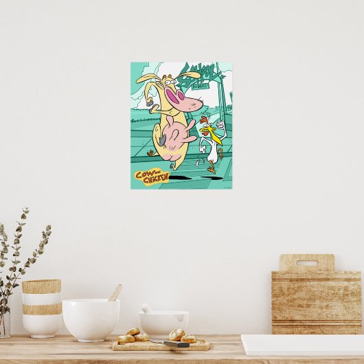 Kuh und Hühnchen mit grafischer Darstellung Poster (Küche)