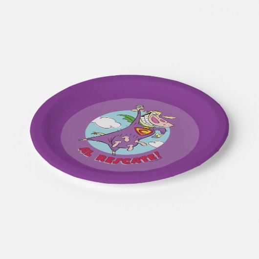 Kuh und Hühnchen Super Cow Al Rescate! Pappteller (Schrägansicht)