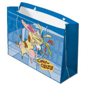 Kuh- und Hühnerstück-Grafik Große Geschenktüte (Rückseite Schrägansicht)