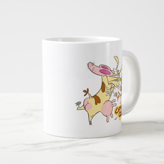 Kuh- und Hühnerstück-Grafik Jumbo-Tasse (Vorderseite Rechts)