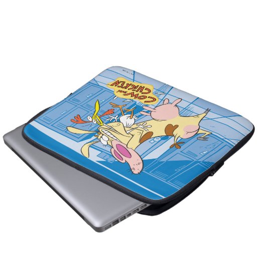 Kuh- und Hühnerstück-Grafik Laptopschutzhülle (Vorne Knopf)