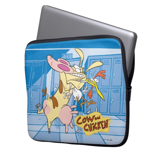 Kuh- und Hühnerstück-Grafik Laptopschutzhülle (Vorderseite Links)