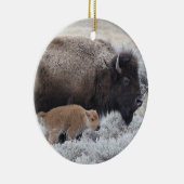 Kuh und Kalb Bison, Gelbstein Keramik Ornament (Rechts)