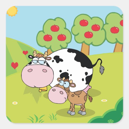 Kuh und Kalb Quadratischer Aufkleber (Vorderseite)