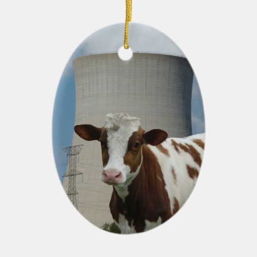 Kuh und Nuklearer Power Kühlturm Baum Ornament (Vorne)
