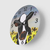 Kuh und Sonnenblumelanduhr Runde Wanduhr (Winkel)