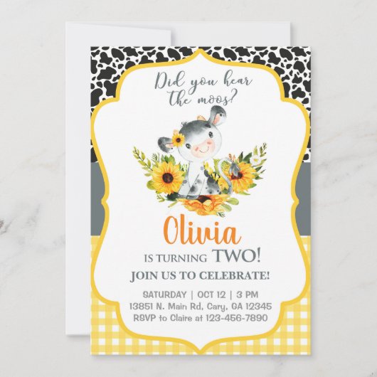 Kuh und Sonnenblumen haben Sie die Moos einladen g Einladung (Vorderseite)