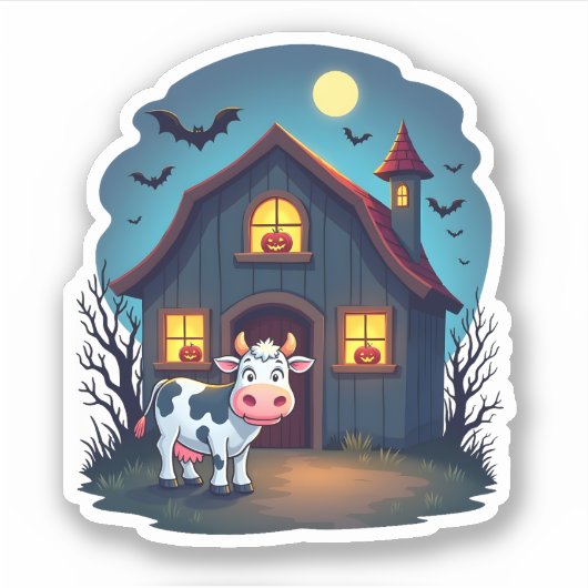 Kuh und Spuk Stall Aufkleber (Vorderseite)