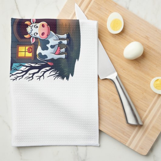 Kuh und Spuk Stall Geschirrtuch (Viertel Falte)