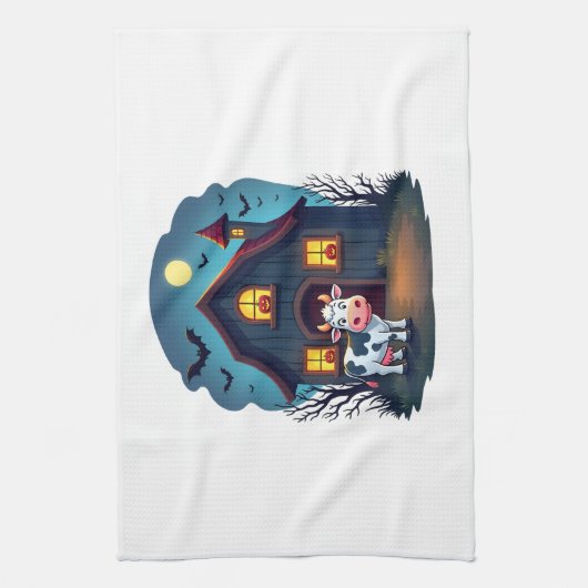 Kuh und Spuk Stall Geschirrtuch (Vertikal)