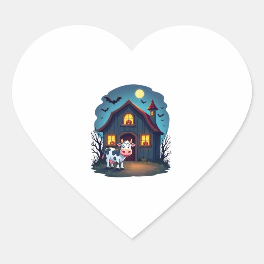 Kuh und Spuk Stall Herz-Aufkleber (Vorderseite)