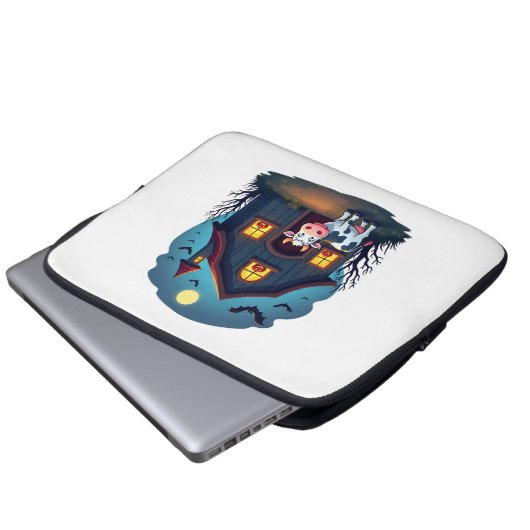 Kuh und Spuk Stall Laptopschutzhülle (Vorne Knopf)