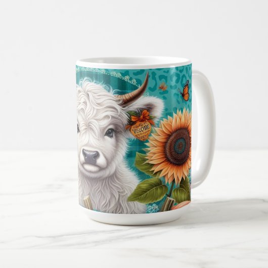 Kuh unter Kürbis und Sonnenblumen Kaffeetasse (VorderseiteRechts)