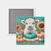 Kuh unter Kürbis und Sonnenblumen Magnet (Vorderseite/Rückseite)