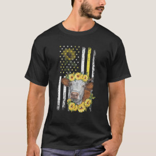 Kuh USA-Flagge Sonnenblume Kuh Unabhängigkeit 4. J T-Shirt