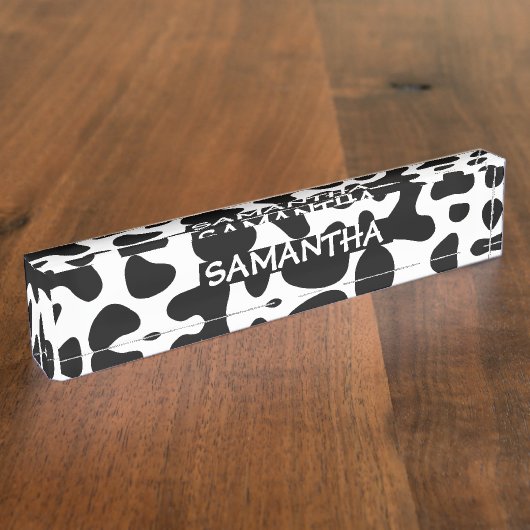 Kuh versteckt Schwarz-weißes Pflaster Namensplakette (Seite)