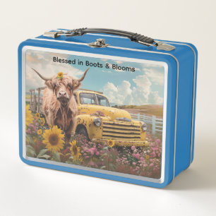 Kuh Vintage-LKW Sonnenblumen Metall Brotdose