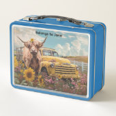 Kuh Vintager LKW Sonnenblumen Metall Brotdose (Rückseite)