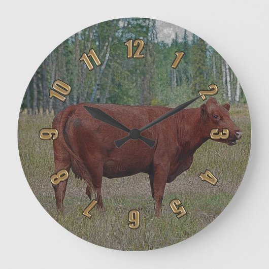 Kuh & Wald Ranch Rinder auf der Wall Clock Große Wanduhr (Vorderseite)