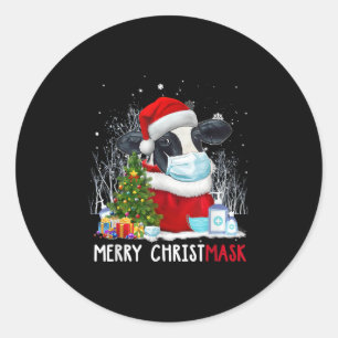 Kuh Weihnachten tragen Gesichtsmaske Kuh Merry Xma Runder Aufkleber