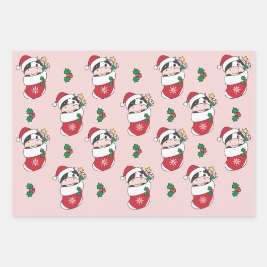 Kuh Weihnachten Winter Tiere Urlaub Kühe Geschenkpapier Set (Vorderseite 3)