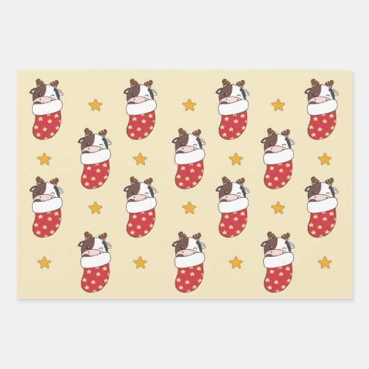 Kuh Weihnachten Winter Tiere Urlaub Kühe Geschenkpapier Set (Vorderseite)