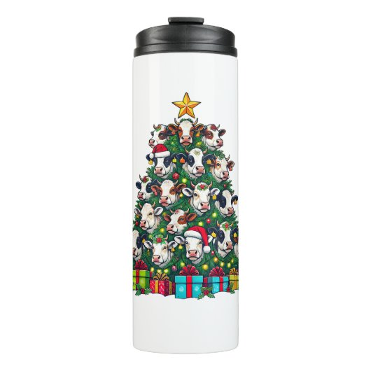 Kuh Weihnachtsbaum Funny Cow Xmas Thermosbecher (Vorderseite)