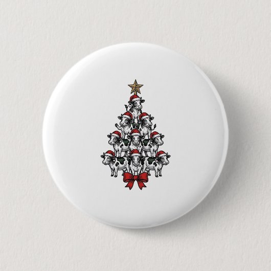 Kuh-Weihnachtsbaum Vintage-Stich Weihnachten Bauer Button (Vorderseite)
