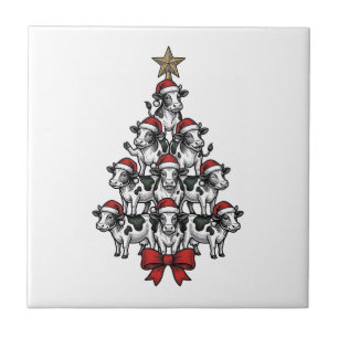 Kuh-Weihnachtsbaum Vintage-Stich Weihnachten Bauer Fliese