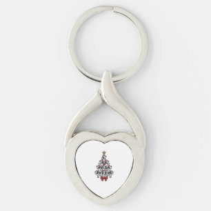 Kuh-Weihnachtsbaum Vintage-Stich Weihnachten Bauer Schlüsselanhänger
