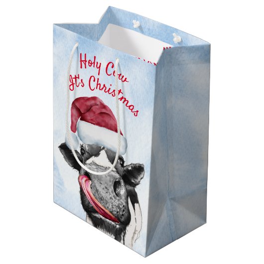 Kuh Weihnachtsfarbe Mittlere Geschenktüte (Rückseite Schrägansicht)