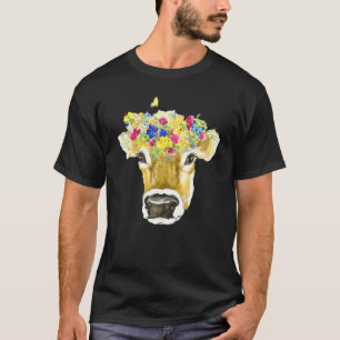 Kuh Wiese Wasserfarbe Blumen Blumen Farm Tier T-Shirt