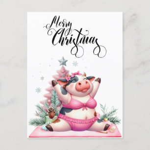 Kuh Yoga mit Weihnachtsdekoration Feiertagspostkarte