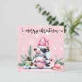 Kuh Yoga Rosa Weihnachtsdekoration Feiertagskarte (Stehend Vorderseite)