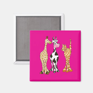 Kuh, Zebra, Giraffe in Kinderzeichnung Magnet