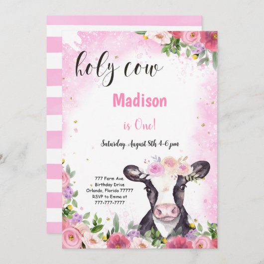 Kuh zum Geburtstag Einladung (Vorne/Hinten)