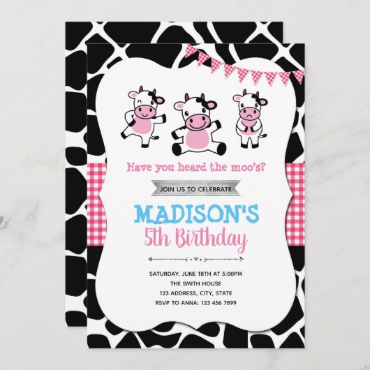 Kuh zum Geburtstag Einladung (Vorne/Hinten)