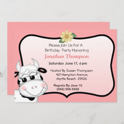 Kuh zum Geburtstag Einladung (Vorne/Hinten)