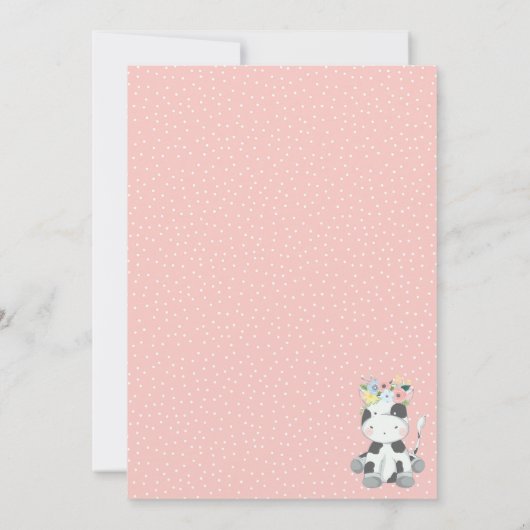 KuhBaby-Dusche | Niedliches Blumenkalb auf rustika Einladung (Rückseite)