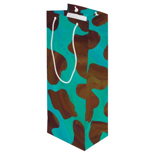 Kuhbraun und Aquamarin Geschenktüte Für Weinflaschen (Rückseite Schrägansicht)