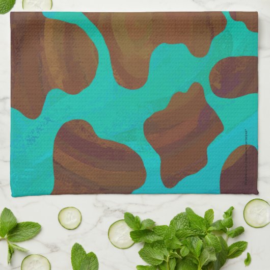 Kuhbraun und Aquamarin Geschirrtuch (Gefaltet)