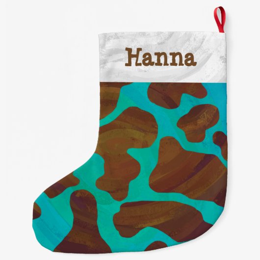 Kuhbraun und Aquamarin Großer Weihnachtsstrumpf (Rückseite)