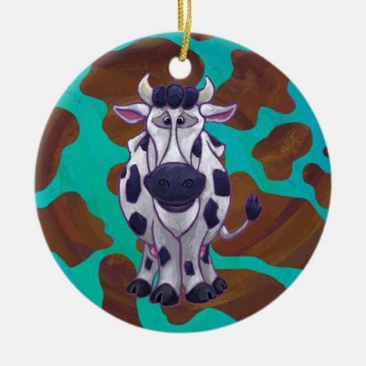 Kuhbraun und Aquamarin Keramik Ornament (Vorne)