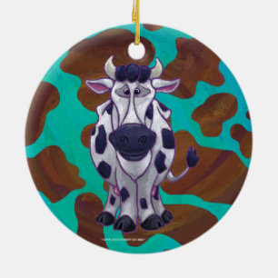Kuhbraun und Aquamarin Keramik Ornament
