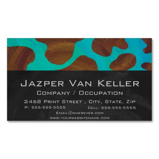 Kuhbraun und Aquamarin Magnetische Visitenkarte (Vorderseite)