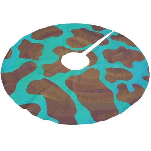 Kuhbraun und Aquamarin Polyester Weihnachtsbaumdecke (Schrägansicht)