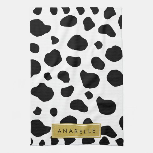 Kuhdruck, Kuhstrümpfe, Schwarz und Weiß, Ihr Name Geschirrtuch (Vertikal)